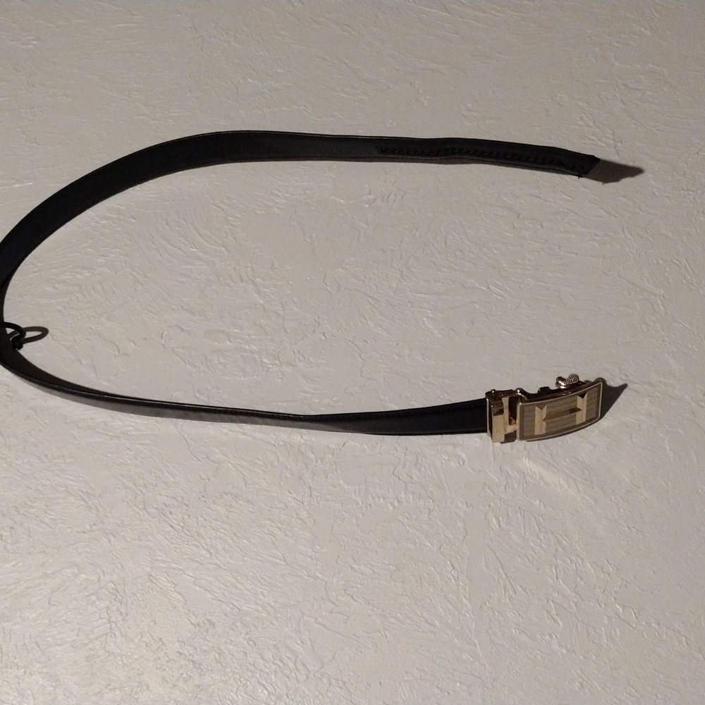 Black 42" leather belt with silver buckle